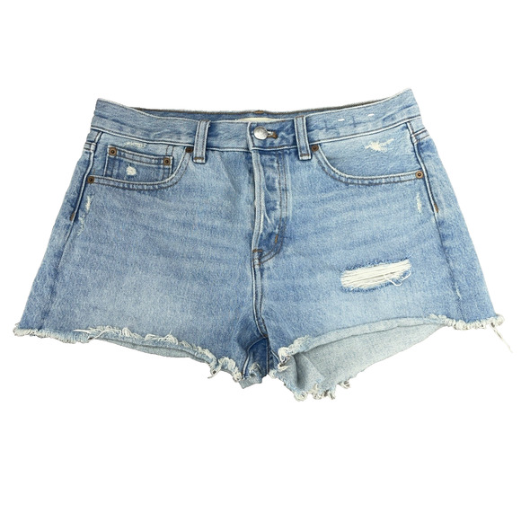 Madewell Womens Sz 25 Brynn Distressed Denim Cut Off Shorts Mid Rise Button Fly - Picture 1 of 9